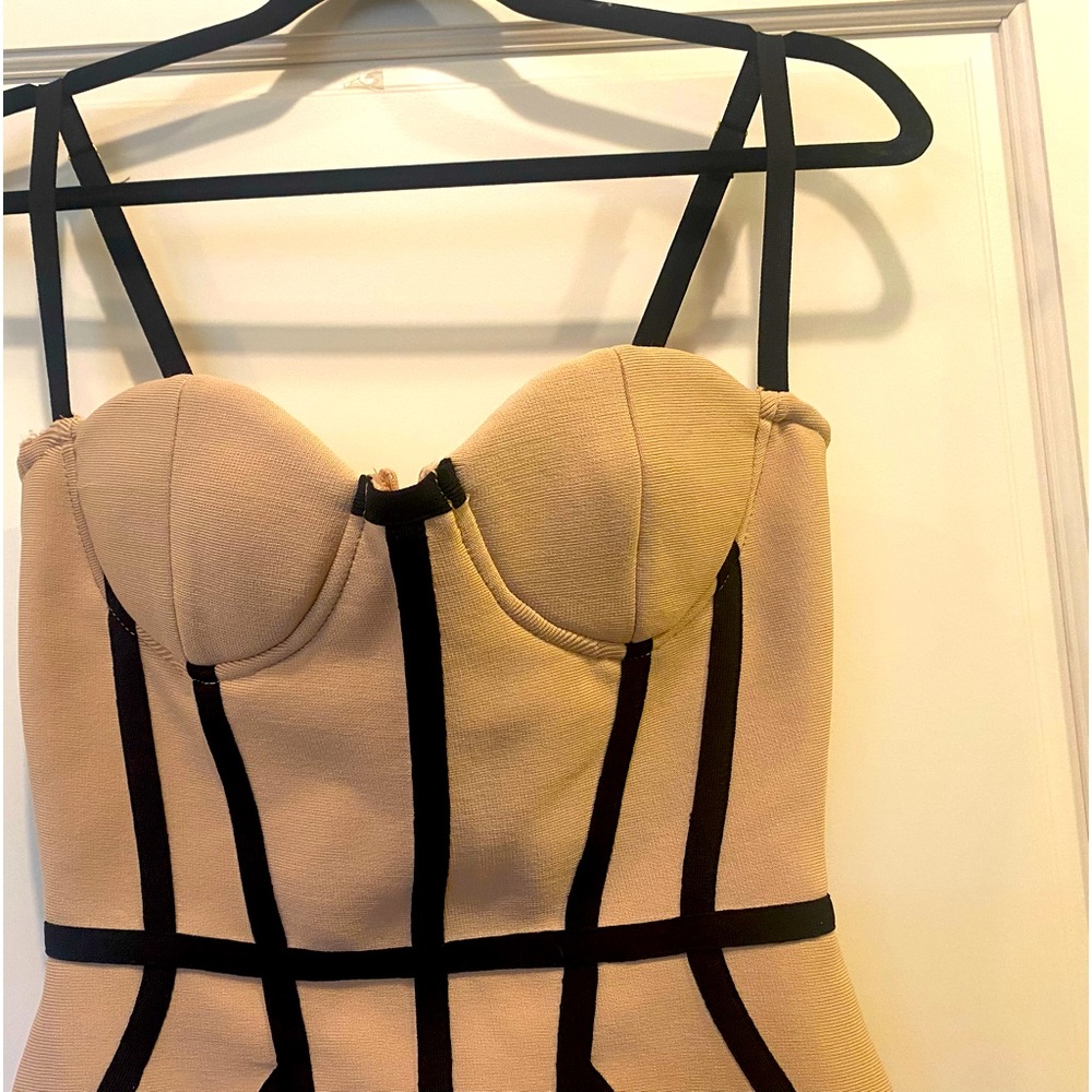 Nude and black lace bustier dress
